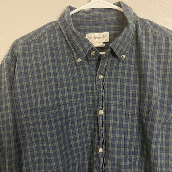 Sedgefield Button Down Long Sleeve Flannel Fall Green And Blue Size XL - Picture 2 of 8